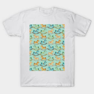 Cute and Adorable Rocking Horse Seamless Pattern Design T-Shirt